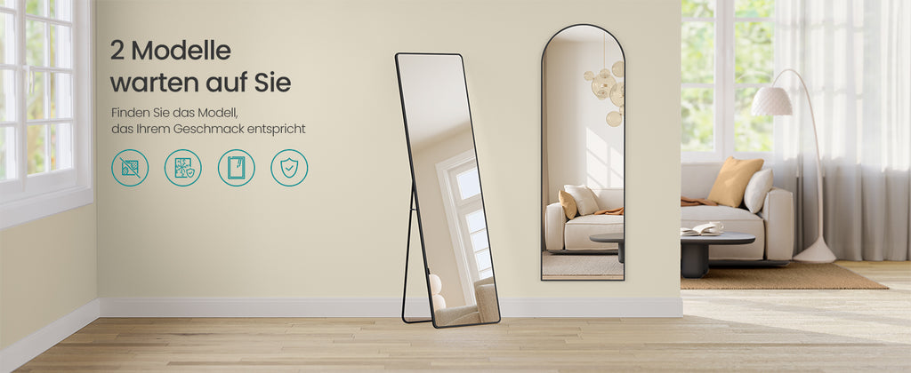 SONGMICS full-length mirror arched stand mirror aluminum alloy frame tempered glass