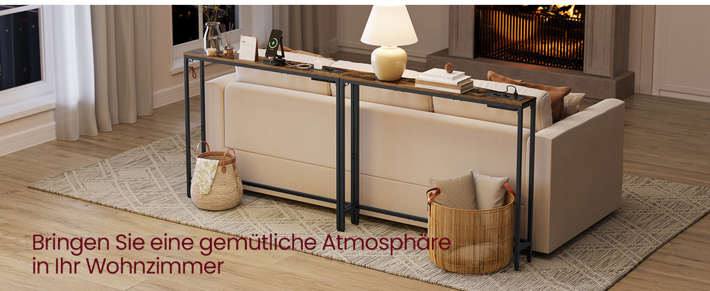 VASAGLE Console table, corridor table, narrow design, 15x100x80 cm, with charging station, Hook