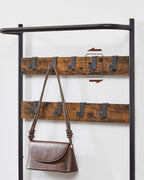 VASAGLE coat rack, wardrobe with shoe bench, dresses stand, dresses Rod, 9 removable hooks, 32.2X64x180 cm
