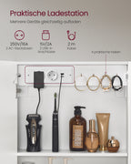 VASAGLE Wall cabinet with mirror and LED lighting, bathroom wardrobe with sockets strip