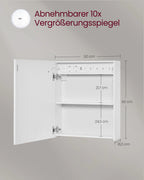VASAGLE Wall cabinet with mirror and LED lighting, bathroom wardrobe with sockets strip