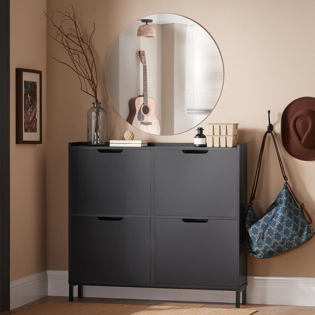 SoBuy FSR100 4 flap shoe rack 8 shelf surface shoe cabinet narrow shoe chest of drawers shoe shelf
