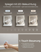 VASAGLE Wall cabinet with mirror and LED lighting, bathroom wardrobe with sockets strip