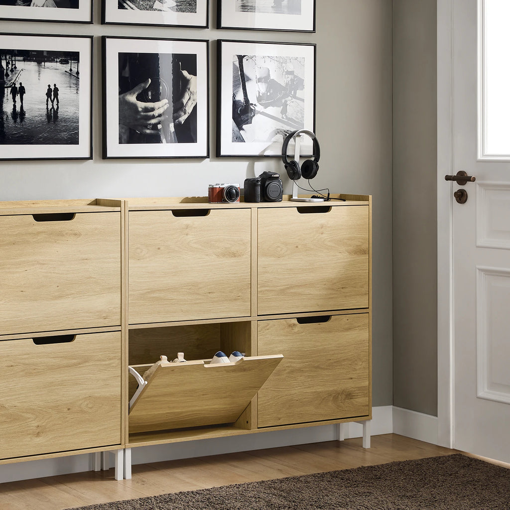 SoBuy FSR100 4 flap shoe rack 8 shelf surface shoe cabinet narrow shoe chest of drawers shoe shelf