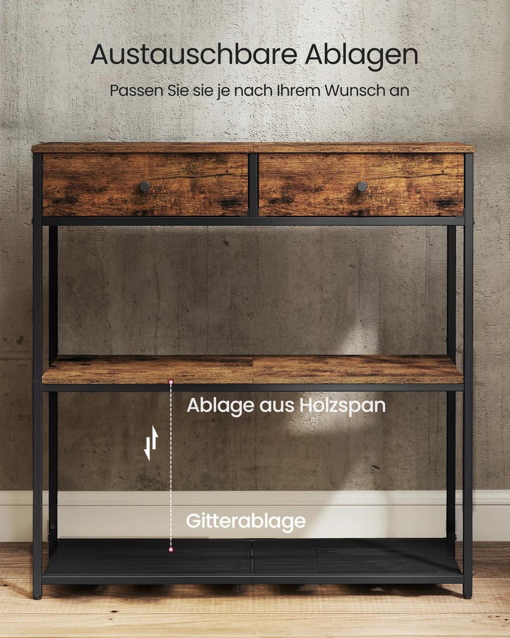 VASAGLE Console table, side table with 2 fabric drawers, hallway table, 24x76x80cm