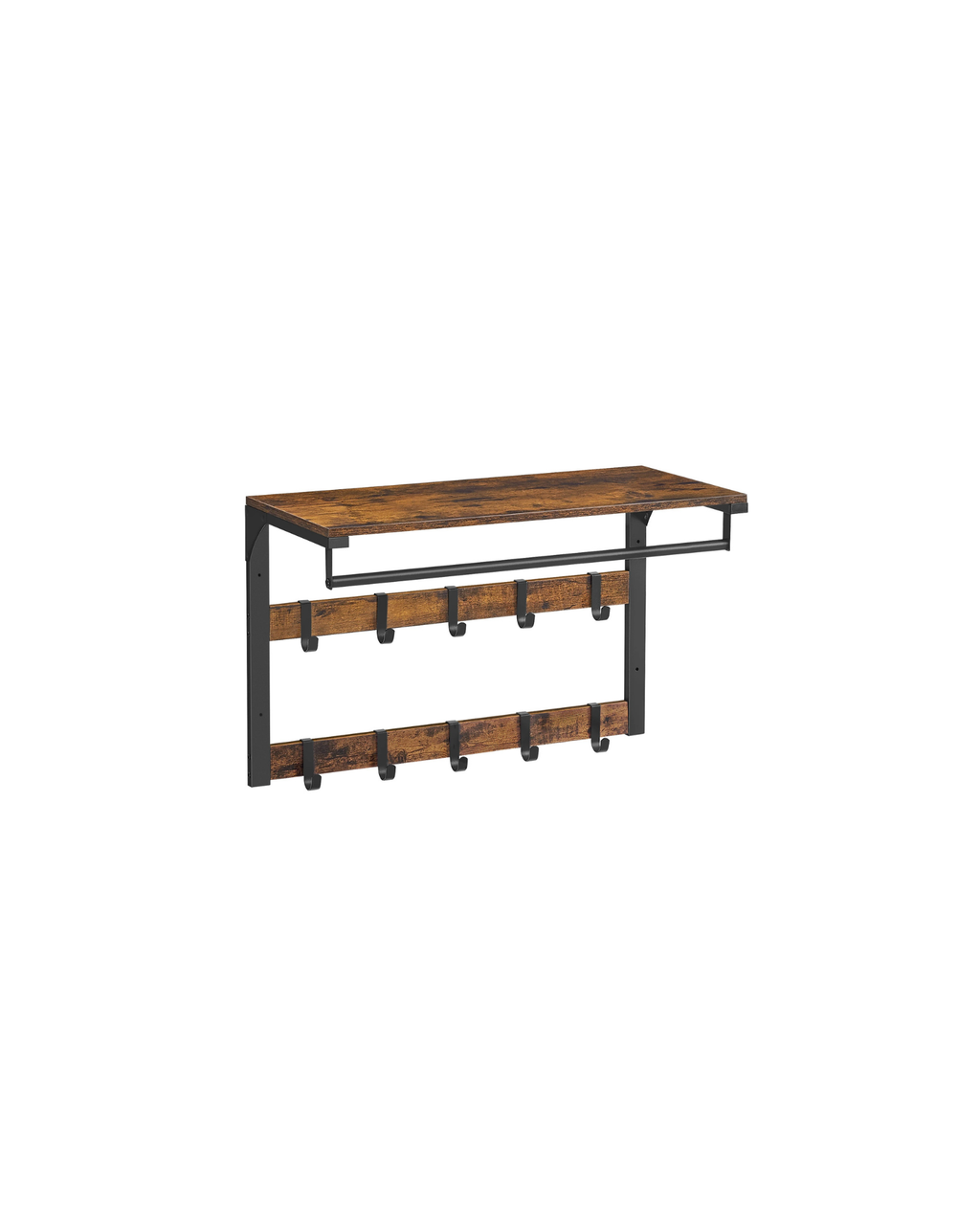 VASAGLE Wall wardrobe with Wall Shelf with 10 Removable Hooks Wall Mounted 2 Cloakroom Lits