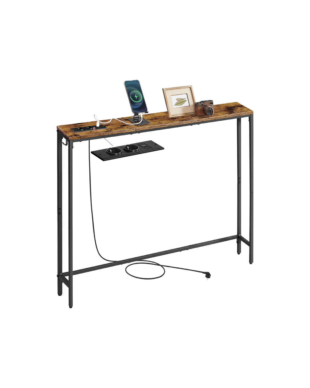 VASAGLE Console table, corridor table, narrow design, 15x100x80 cm, with charging station, Hook