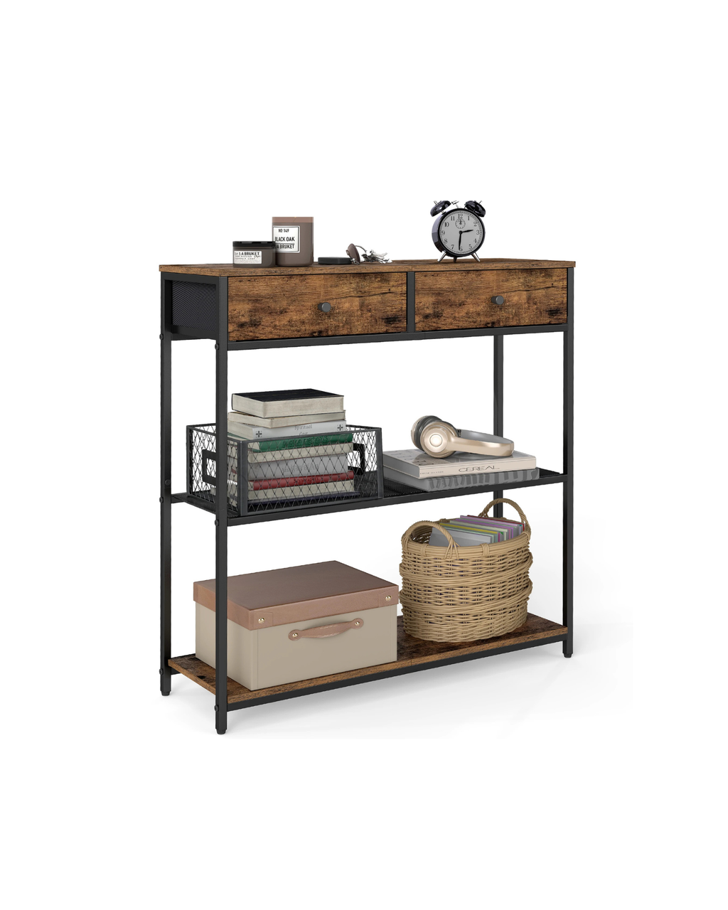 VASAGLE Console table, side table with 2 fabric drawers, hallway table, 24x76x80cm