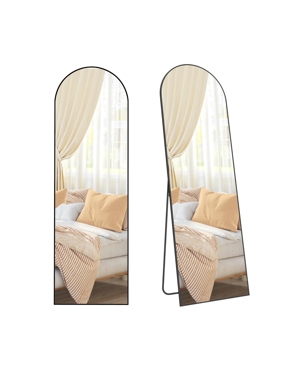 SONGMICS full-length mirror arched stand mirror aluminum alloy frame tempered glass