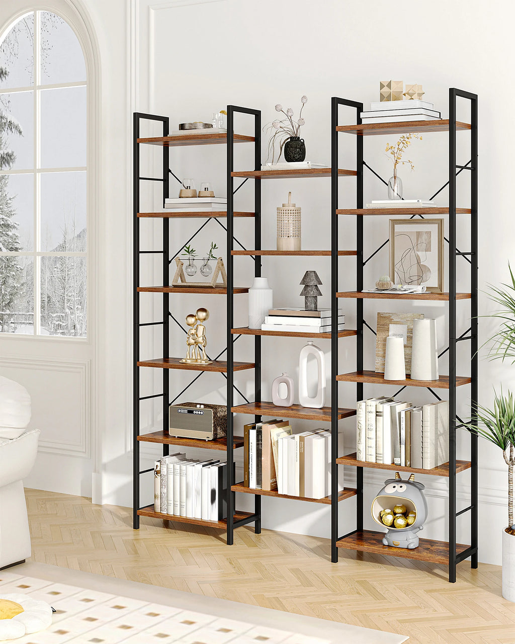 Bookcase, Standing Shelf with 17 Shelves, Adjustable Spacing, Book Shelf with Metal Frame, for Living Room, Bedroom