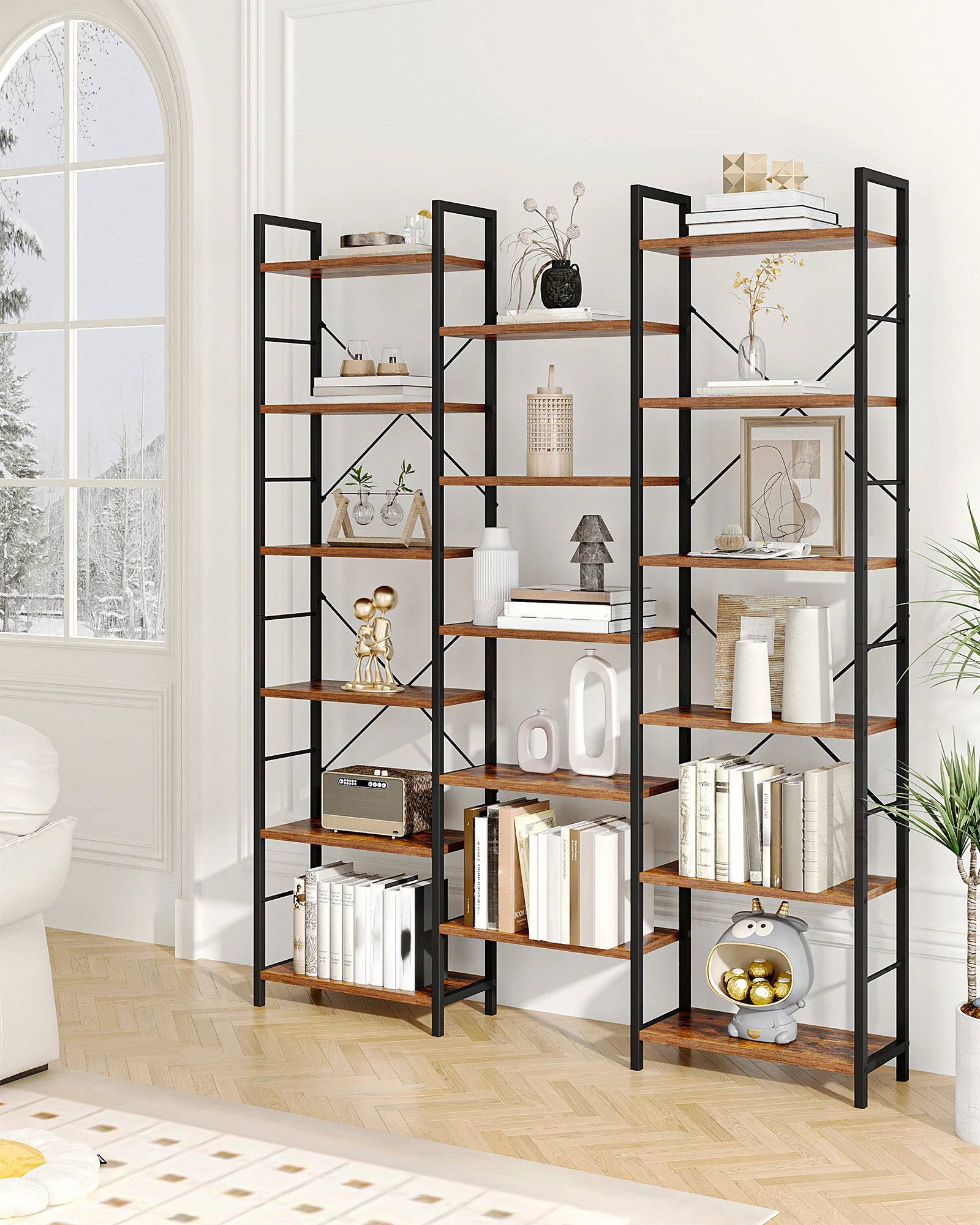 Bookcase, Standing Shelf with 17 Shelves, Adjustable Spacing, Book Shelf with Metal Frame, for Living Room, Bedroom