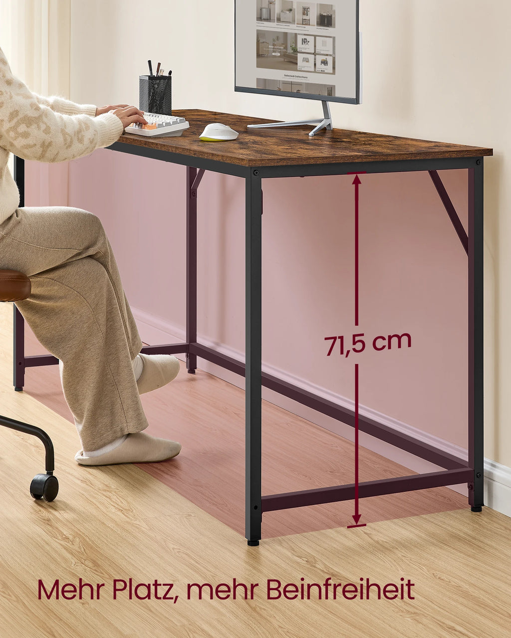 VASAGLE Desk, computer table, office table, for study, bedroom, 50x100x75 cm, industrial design