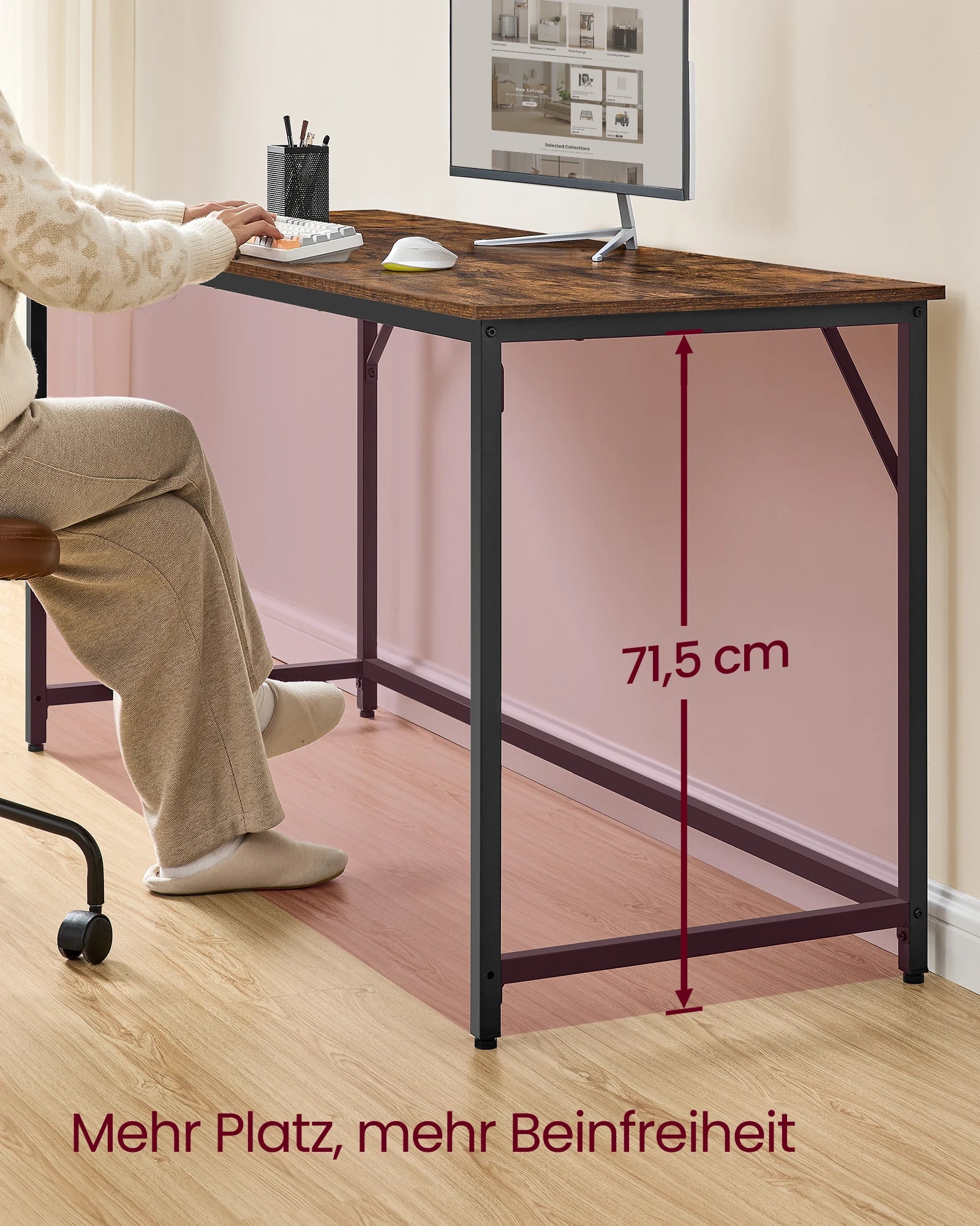 VASAGLE Desk, computer table, office table, for study, bedroom, 50x100x75 cm, industrial design