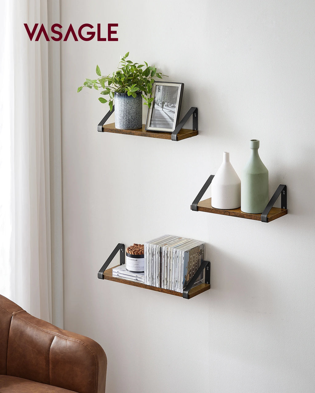 VASAGLE wall shelf industrial design suspension rack set of 3 wall mounted
