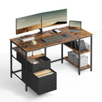 VASAGLE Computer table, office table, desk, with 3 shelves, 2 drawers, 60x140x76 cm, for office