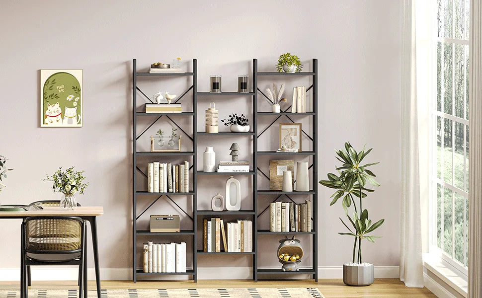 Bookcase, Standing Shelf with 17 Shelves, Adjustable Spacing, Book Shelf with Metal Frame, for Living Room, Bedroom