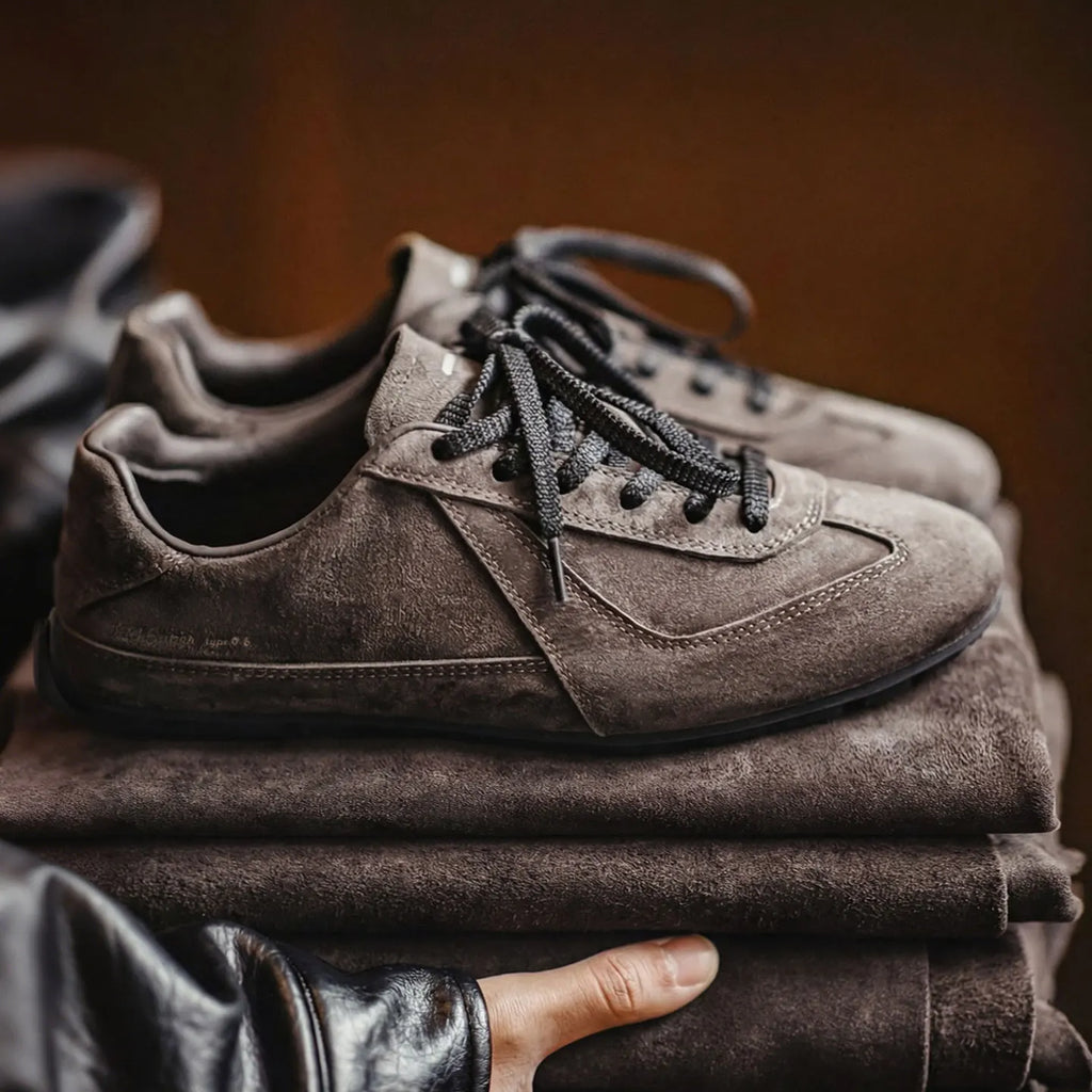 Maden Coffee Brown German Army Trainers | Pigskin Suede Sneakers