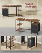 VASAGLE Computer table, office table, desk, with 3 shelves, 2 drawers, 60x140x76 cm, for office