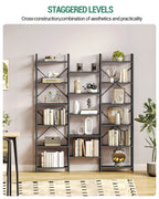 Bookcase, Standing Shelf with 17 Shelves, Adjustable Spacing, Book Shelf with Metal Frame, for Living Room, Bedroom