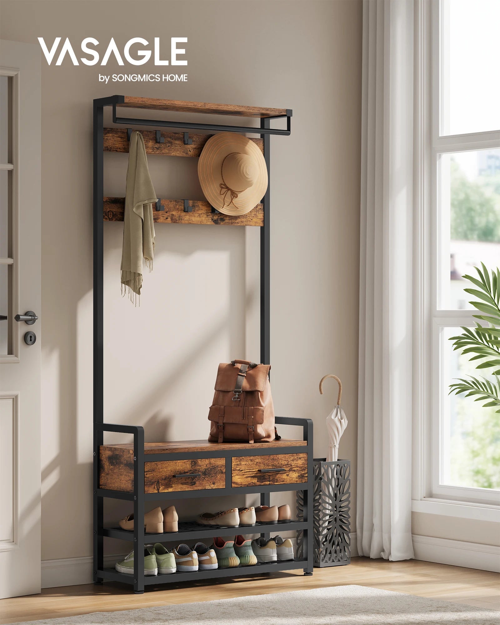 VASAGLE coat rack, Separable Design, coat rack with Shoe Bench