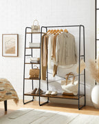 VASAGLE dresses stand, with dresses Rod, shoe shelf, 6 removable hooks