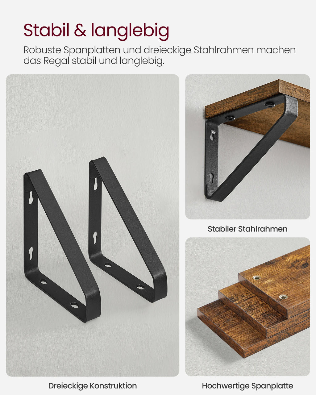 VASAGLE wall shelf industrial design suspension rack set of 3 wall mounted