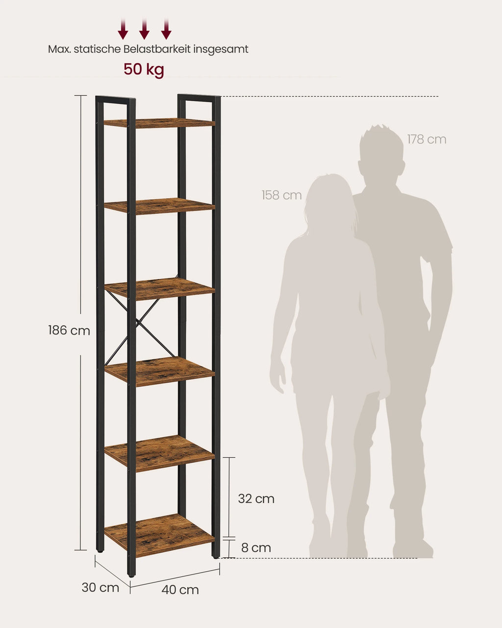 SONGMICS shoe rack / bookcase with 10 compartments, shoe cabinet, 30x40x30 cm per compartment, narrow, with doors, steel frame