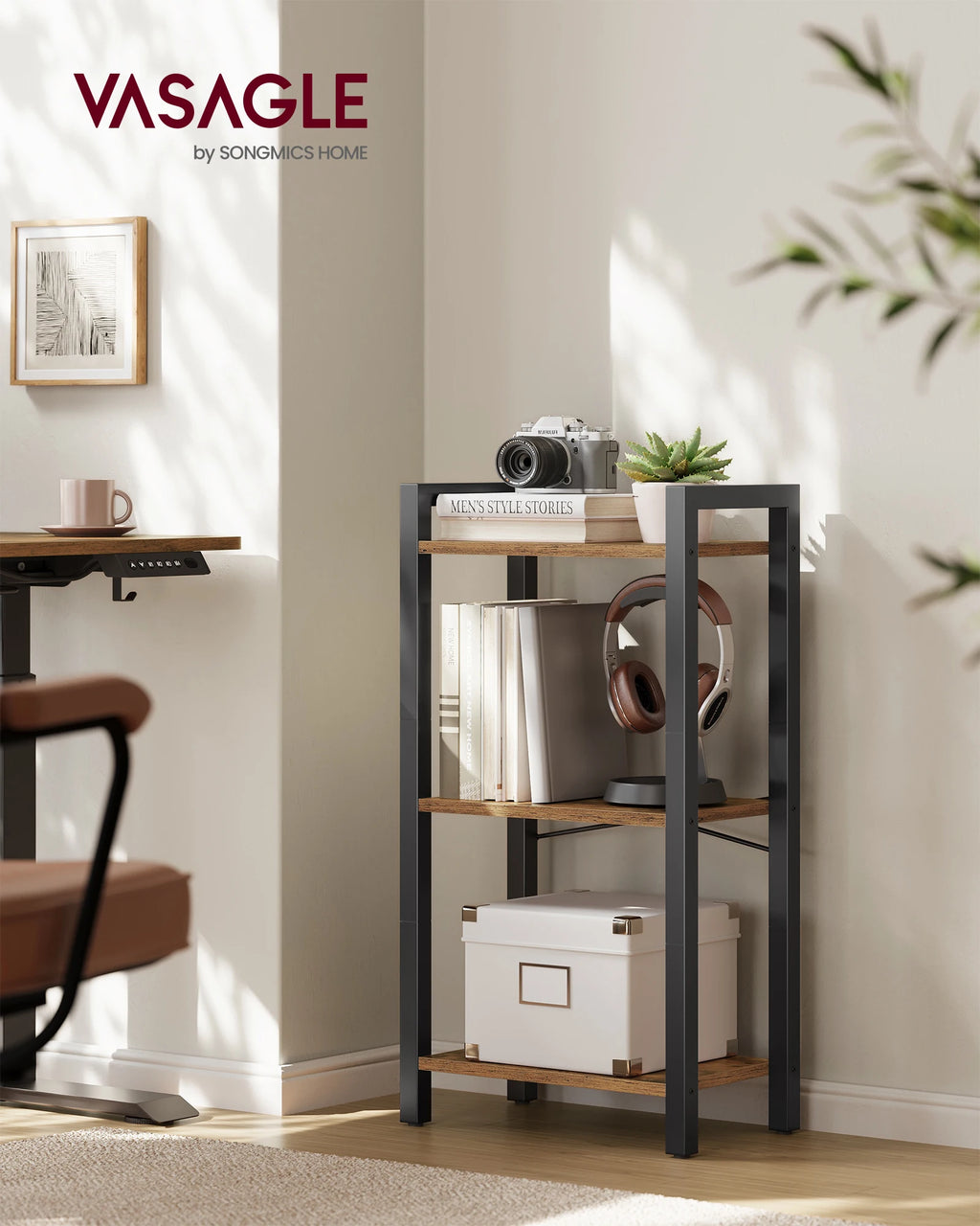 VASAGLE 3-level office Shelf Open Shelf office living room Bedroom Shelf Bookshelf