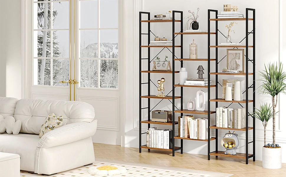 Bookcase, Standing Shelf with 17 Shelves, Adjustable Spacing, Book Shelf with Metal Frame, for Living Room, Bedroom