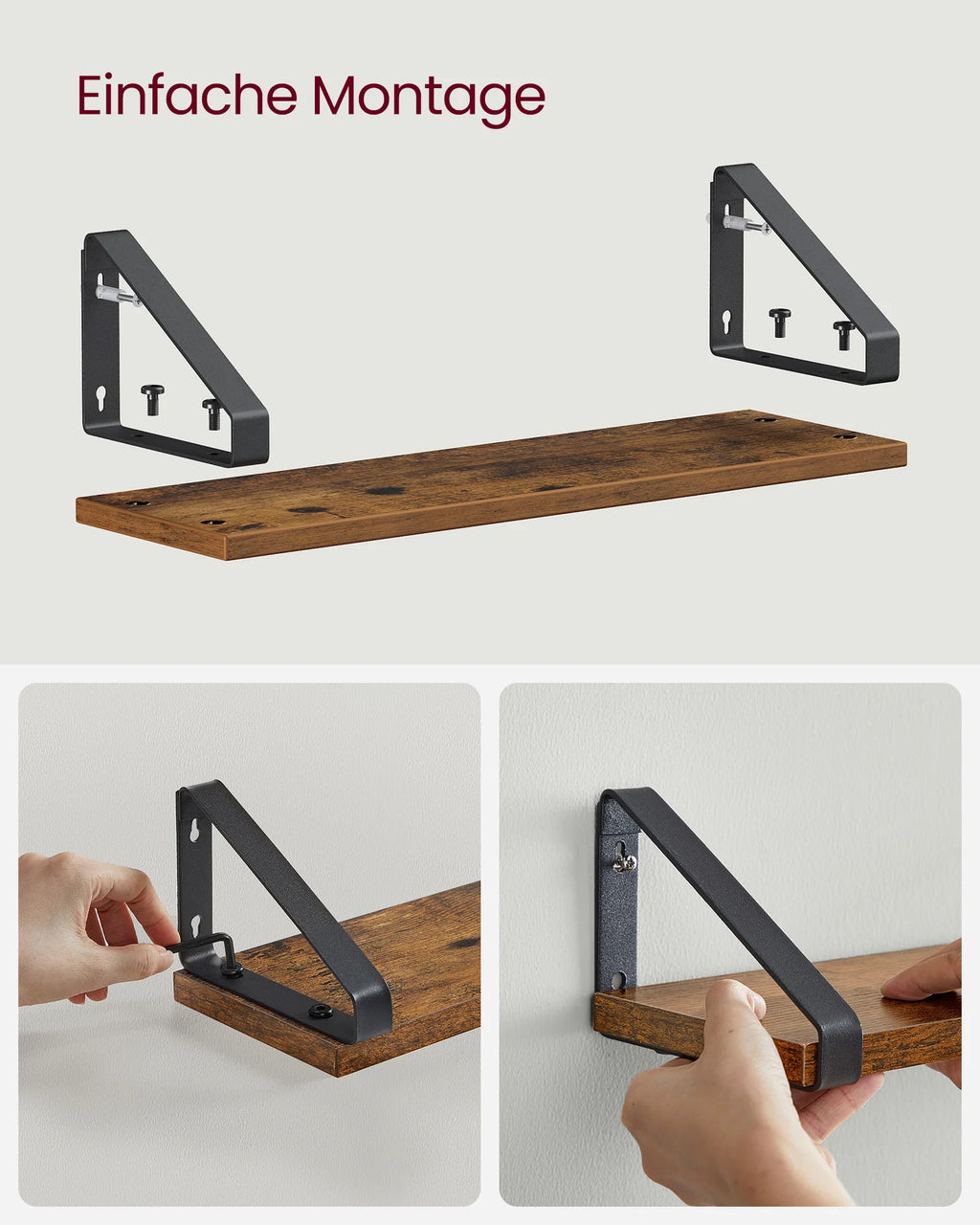 VASAGLE wall shelf industrial design suspension rack set of 3 wall mounted