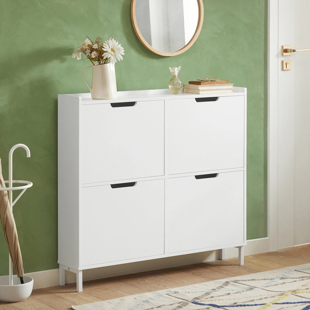 SoBuy FSR100 4 flap shoe rack 8 shelf surface shoe cabinet narrow shoe chest of drawers shoe shelf