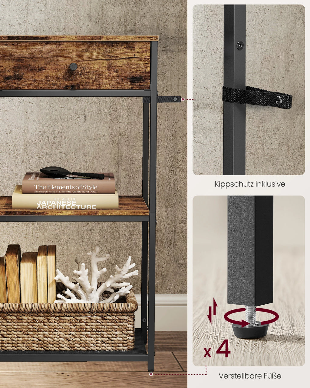 VASAGLE Console table, side table with 2 fabric drawers, hallway table, 24x76x80cm
