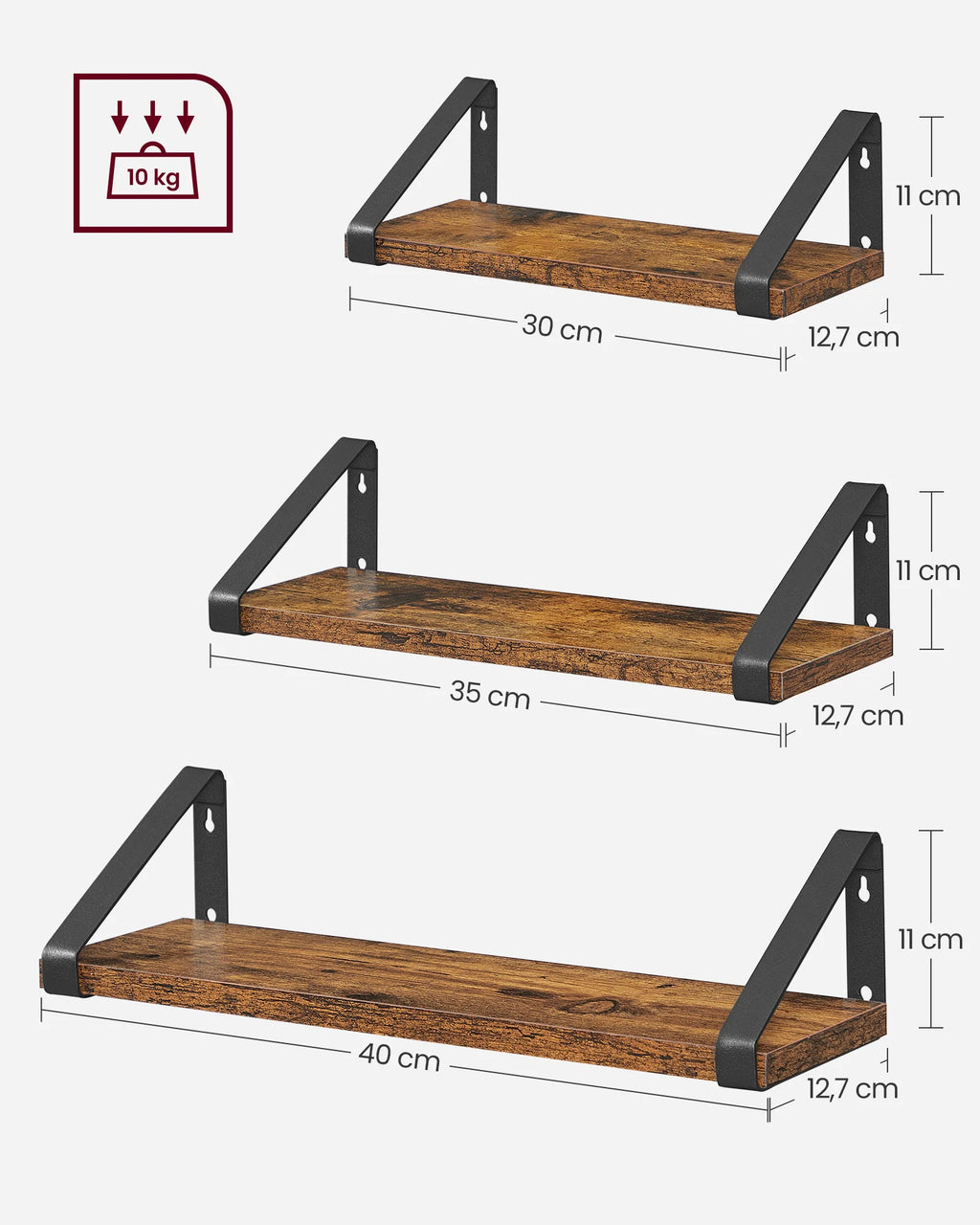 VASAGLE wall shelf industrial design suspension rack set of 3 wall mounted