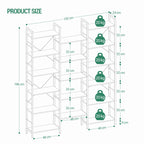 Bookcase, Standing Shelf with 17 Shelves, Adjustable Spacing, Book Shelf with Metal Frame, for Living Room, Bedroom