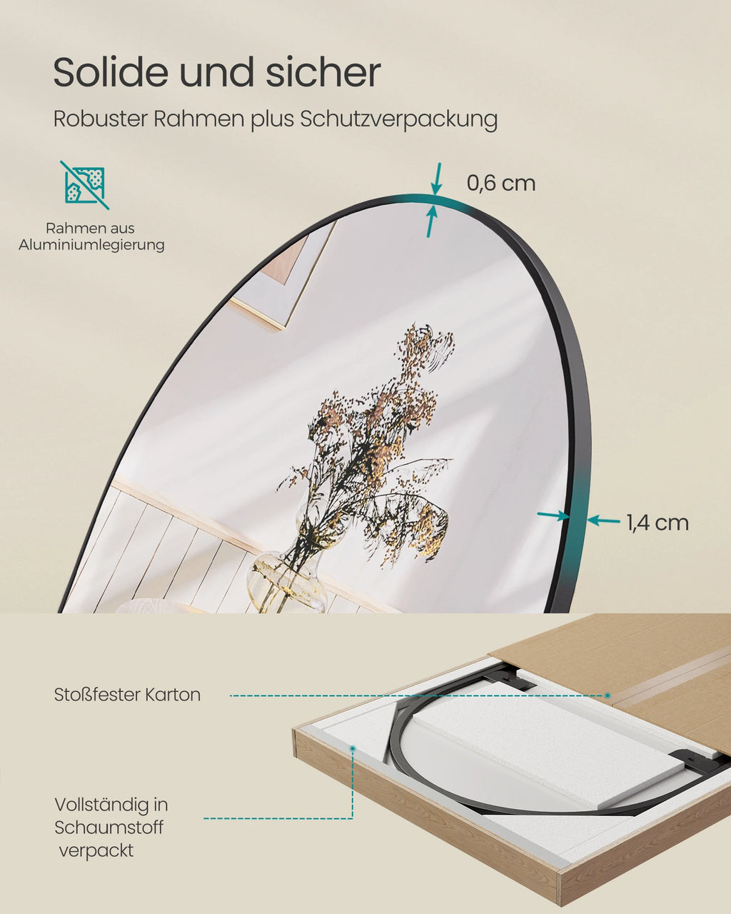 SONGMICS full-length mirror arched stand mirror aluminum alloy frame tempered glass