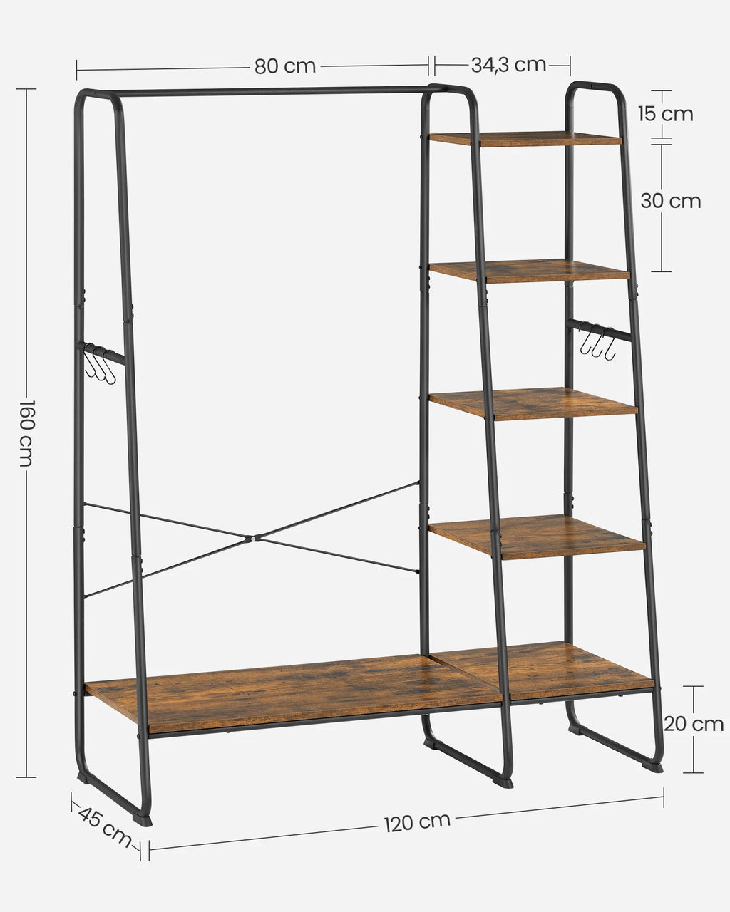 VASAGLE dresses stand, with dresses Rod, shoe shelf, 6 removable hooks