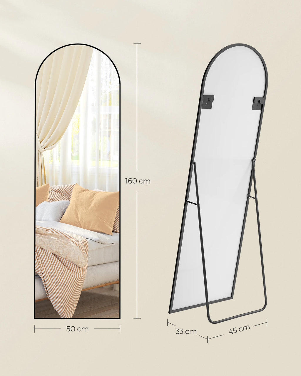 SONGMICS full-length mirror arched stand mirror aluminum alloy frame tempered glass