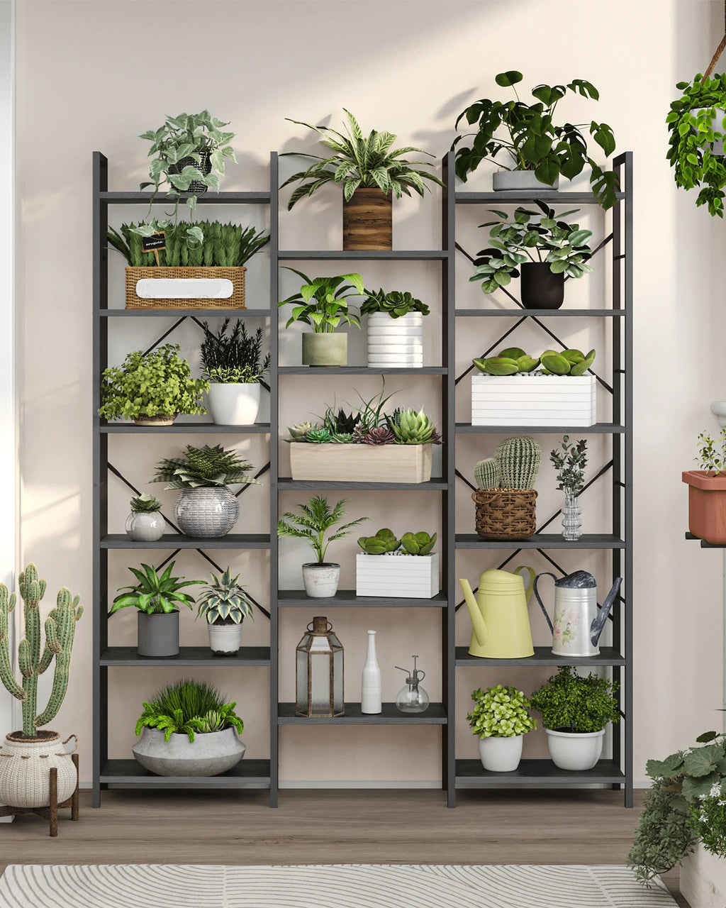 Bookcase, Standing Shelf with 17 Shelves, Adjustable Spacing, Book Shelf with Metal Frame, for Living Room, Bedroom