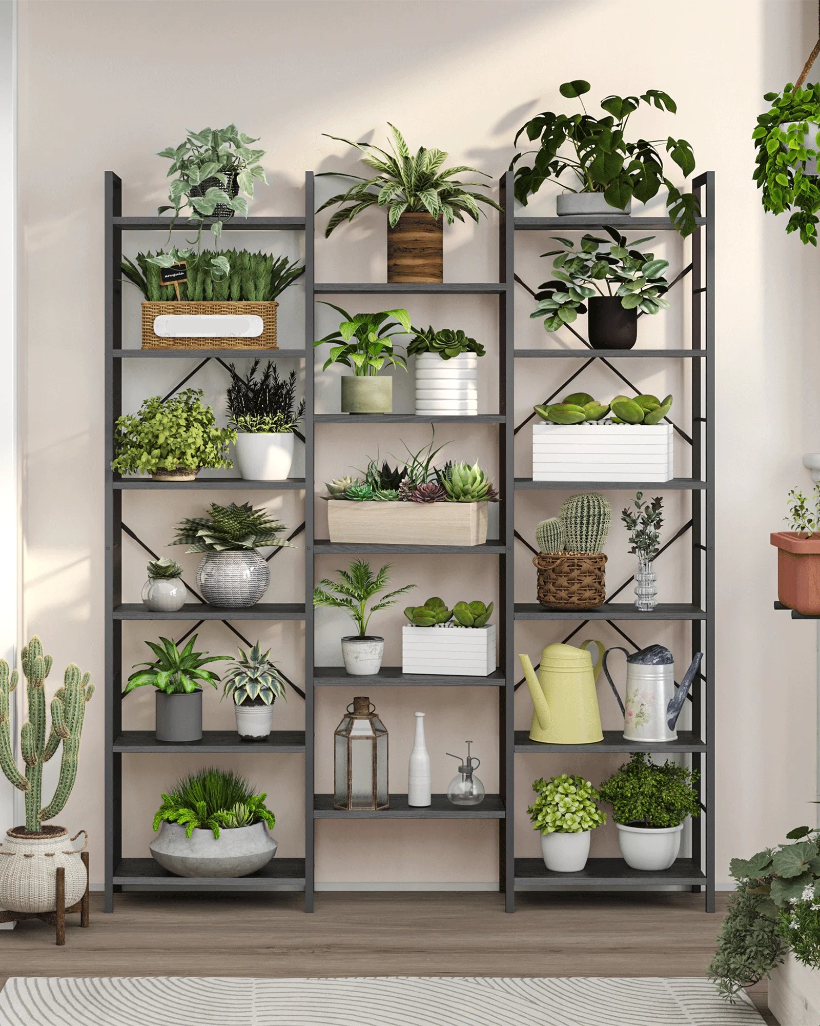 Bookcase, Standing Shelf with 17 Shelves, Adjustable Spacing, Book Shelf with Metal Frame, for Living Room, Bedroom