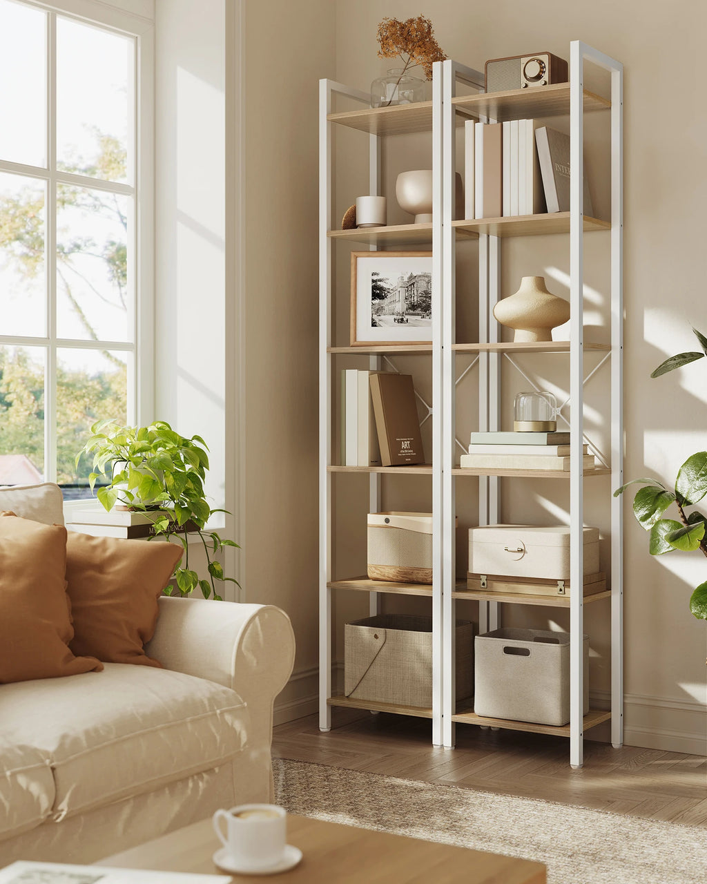 SONGMICS shoe rack / bookcase with 10 compartments, shoe cabinet, 30x40x30 cm per compartment, narrow, with doors, steel frame