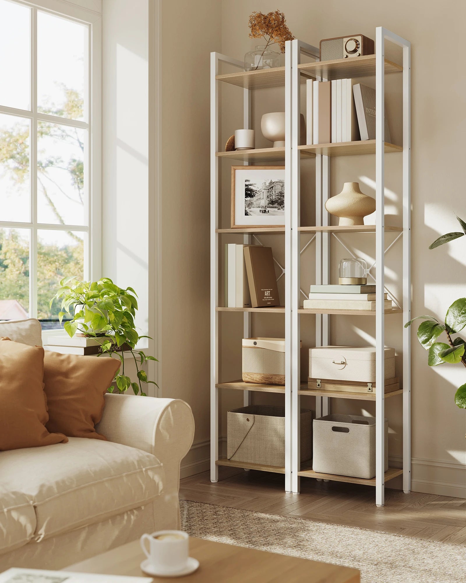 SONGMICS shoe rack / bookcase with 10 compartments, shoe cabinet, 30x40x30 cm per compartment, narrow, with doors, steel frame