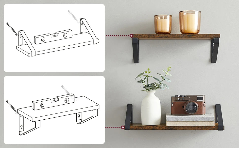 VASAGLE wall shelf industrial design suspension rack set of 3 wall mounted