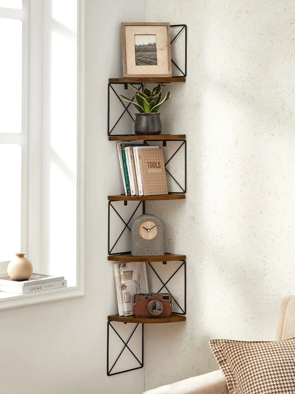 VASAGLE 5-level Zigzag Design Corner Shelf Wall Shelf Bookcase Bedroom Study living room bathroom