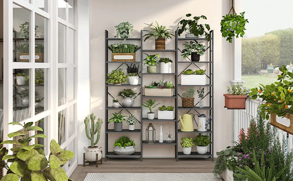 Bookcase, Standing Shelf with 17 Shelves, Adjustable Spacing, Book Shelf with Metal Frame, for Living Room, Bedroom