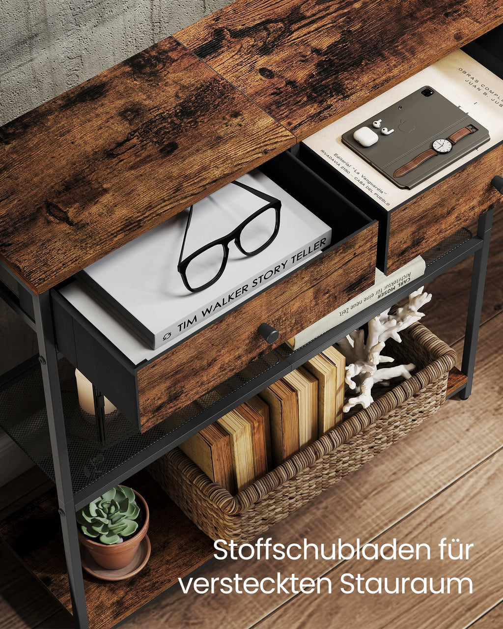 VASAGLE Console table, side table with 2 fabric drawers, hallway table, 24x76x80cm