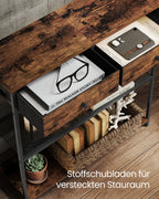 VASAGLE Console table, side table with 2 fabric drawers, hallway table, 24x76x80cm