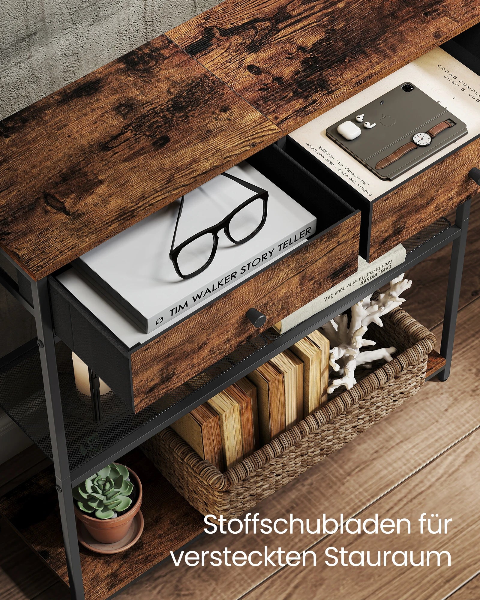 VASAGLE Console table, side table with 2 fabric drawers, hallway table, 24x76x80cm