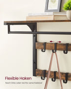 VASAGLE Wall wardrobe with Wall Shelf with 10 Removable Hooks Wall Mounted 2 Cloakroom Lits