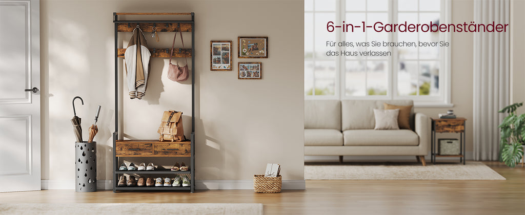 VASAGLE coat rack, Separable Design, coat rack with Shoe Bench