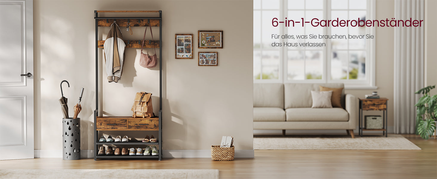 VASAGLE coat rack, Separable Design, coat rack with Shoe Bench